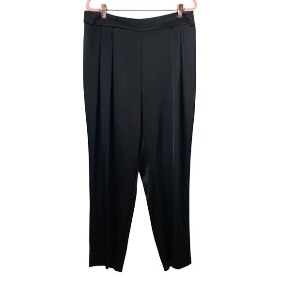 St. John Pants - St. John Pants Womens Size 12 Black Satin Pleated High Rise Tapered Quiet Luxury